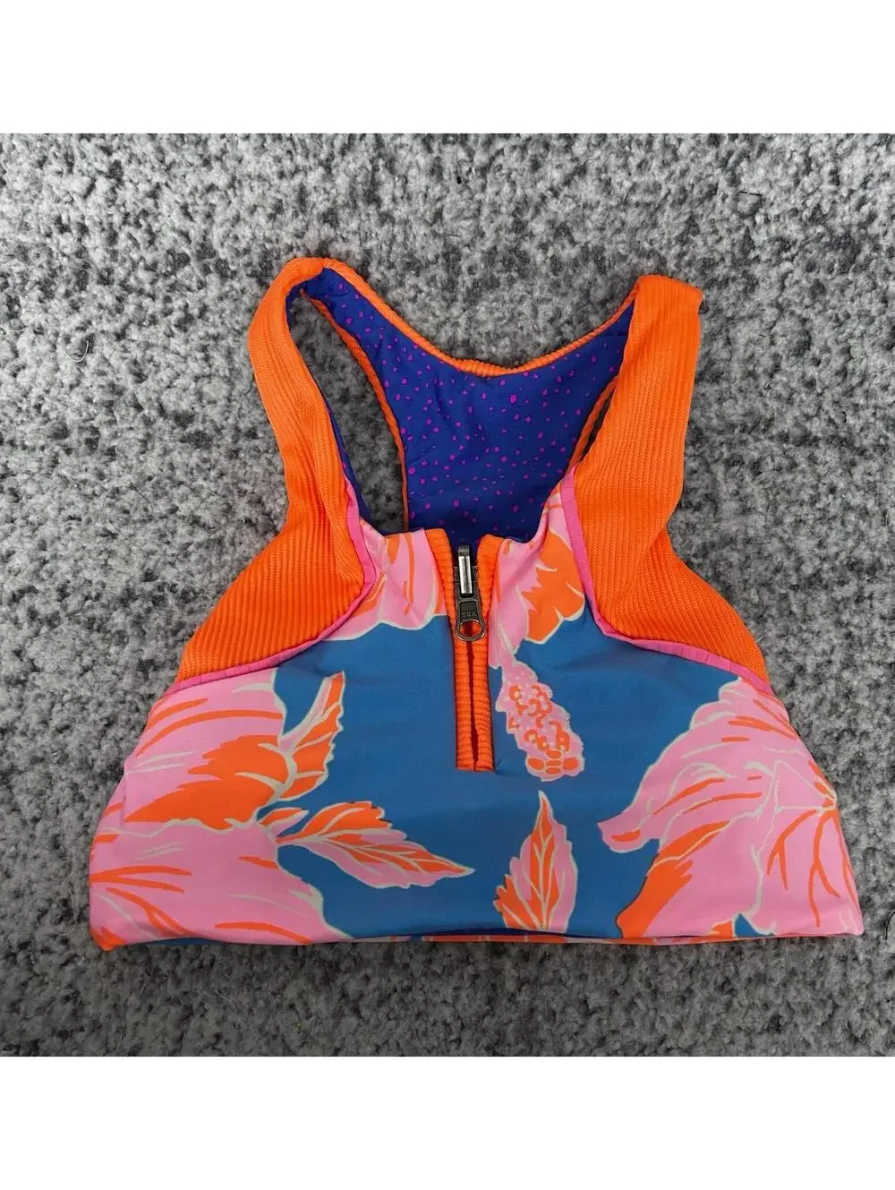 Maaji Girls Reversible Bikini Top Small 6-8 Colorful Zip Swim NWOT